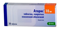 Таблетки, покрытые пленочной оболочкой, Аторис 10 мг
