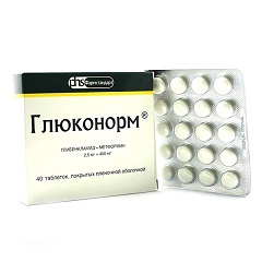 Таблетки, покрытые пленочной оболочкой, Глюконорм
